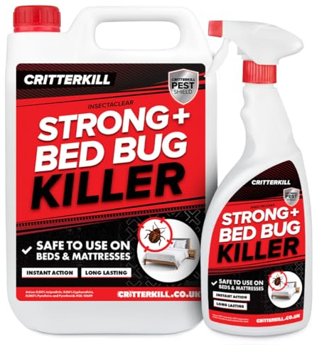 CritterKill Strong Bed Bug Killer Spray for the Home 6L - Safe for use on Bedding, Mattresses, Carpets & More - Child and Pet Safe - Kills Bed Bugs Quickly - Covers 48m2