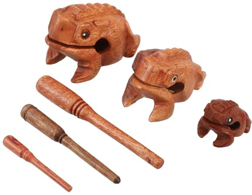Supvox 3 Stück Holzfrosch Klangblock Schlagfrosch mit Wohlklang Handgeschnitztes Dekor für Büro und Wohnzimmer Natürliche Wohndekoration