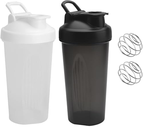 2PCS Protein Shaker, 600ml Eiweiß Shaker Auslaufsicher Eiweiss Flasche | proteinshaker mit Messskala & Kugel Schüttelbecher Proteinshaker Auslaufsicherer Deckel mit Schlaufe