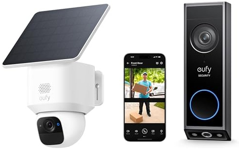eufy Security SoloCam E30,2K Solar Security Camera Outdoor Wireless, Solar Powered, AI Tracking, with Video Doorbell E340,2K Full HD Wireless,Wired or Battery Powered,No Monthly Fee