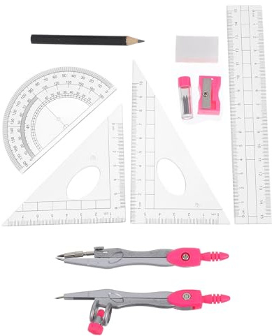 AMUSLESUR Set Geometria Scuola Compasso e Goniometro in Plastica e Lega, Design Multifunzionale Leggero per Disegni Tecnici e Uso Domestico