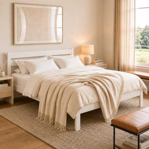 ESTADESIGN Standard Doppelbett – Holzbett 180x200 cm (Weiß), ohne Lattenrost – Massivholzbett mit Kopfteil I Birkenholz I FSC®-Zertifiziert | Skandinavisches Design | Emissionsarm
