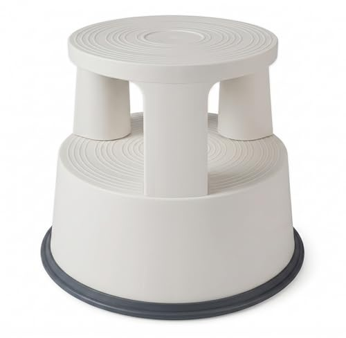Tabouret Roulant en Plastique - Marchepied “Pied d’éléphant” avec roulettes, Escabeau antidérapant (Gris Clair)