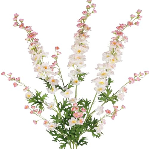 CEWUDA 3 Pcs Delphinium Artificial Flowers Bulk 35 Long Stem Silk Larkspur Flowers Artificial Snapdragon Flower Stems Pink Faux Bouquets for Tall Vase Floral Arrangements Home Outdoor Wedding Decor