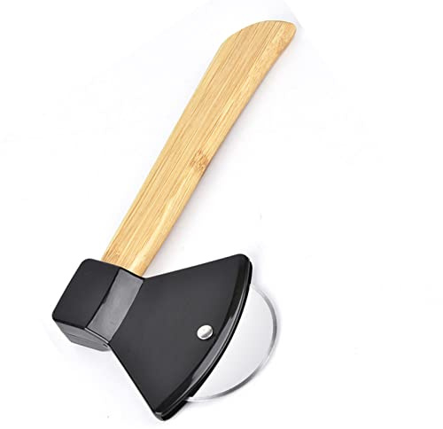 lyrlody Coltello per Pizza, Tagliapizza con Ascia in Acciaio 430 con Copertura in PP e Manico in bambù, Impugnatura Ergonomica, Lama Tonda, Facile da Pulire per Cucine Domestiche Ristoranti Pizzerie
