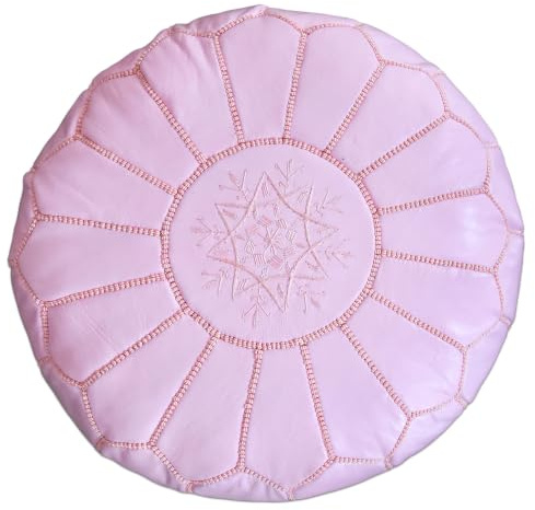 Poufs&Pillows Premium Echt Leder Pouf - Handgefertigt - Gefüllt geliefert - Ottoman, Sitzsack, Fußhocker (Rosa)