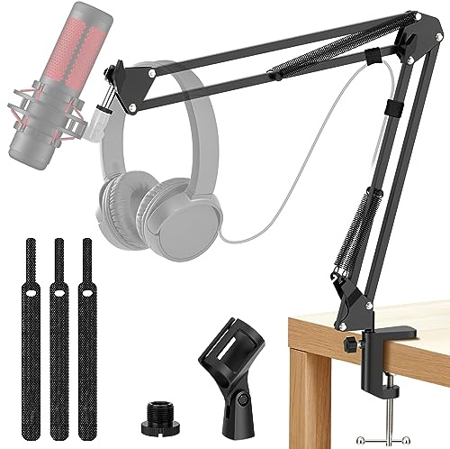 Kasonic Support de microphone réglable avec bras en ciseaux pour enregistrement de radiodiffusion, studio de sonorisation, scènes, streaming, chant et chaînes de télévision