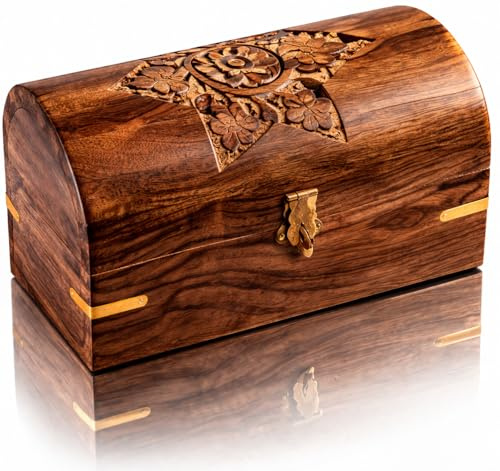 Tolles Geburtstagsgeschenk, handgefertigt, dekoratives Schmuckkästchen aus Holz, mit Schloss und Schlüssel, Schmuck-Organizer, Schatztruhe, Schmuckkästchen, Schatzkiste, Uhren-Box, 22 x 12 cm
