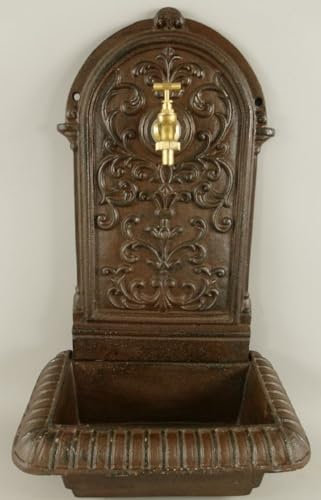 Casa Padrino Jugendstil Wandbrunnen Rustikal Braun 36 x 24 x H. 65 cm - Nostalgischer Gartendeko Brunnen mit Wasserhahn - Garten Accessoires