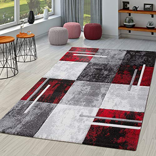 TT Home Moderner Teppich Wohnzimmer Milano mit Konturenschnitt in Rot Grau Schwarz, Größe:60x110 cm