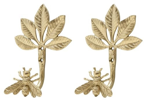 SOFFEE DESIGN Garderobenhaken Vintage Bauernhaus Dekoration Wandbehang Metall Rack – Bienenform – 2 Packungen – Gold