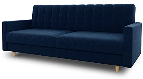 Sofnet - Schlafsofa Sara mit Bettkasten (Dunkelblau, Kronos 09) | Schlafsofa mit Bettkasten, Wellenfeder, Veloursstoff, Holzfüße, Bettfunktion, Couch, Sofagarnitur