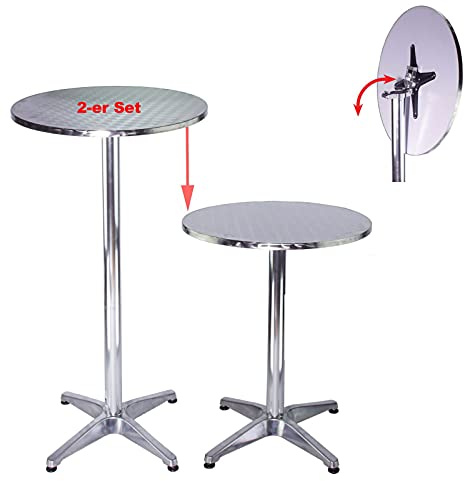 TRUTZHOLM 2er Set 2in1 Stehtisch höhenverstellbar Ø 60cm | 70 cm / 115 cm, Bistrotisch, Partytisch, klappbar, verstellbar, Aluminium