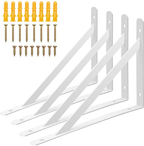 Regalhalterung Schwerlast 250x160mm Winkel 4Stk Weiß | Schwerlast Regalhalterung, 90 Grad Winkel, Edelstahloptik, Wandmontage für Holzregale, Bücherregal Stütze, 4 Stk