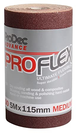 Rollo de 5m ProDec Advance de 100 grano medio-fino ProFlex Papel de lija de óxido de aluminio ultra flexible resistente a las grietas para lijar madera, pintura, yeso, masilla, metal y más