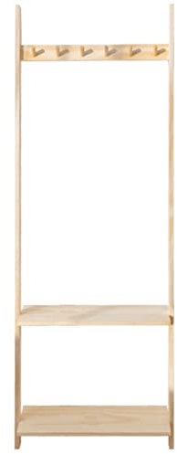 GAOYH Towel Ladder Bamboo, Handmade From Natural Bamboo, Wall Ladder Frame with 5 Hooks and 2 Shelves, Solid Wood Towel Rack, Bathroom Ladder