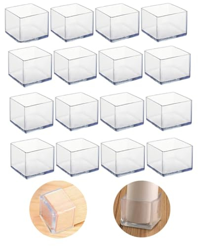 16 protezioni quadrate da 35 x 35 mm, in silicone, per gambe della sedia, tappi per gambe per sgabello per prevenire graffi sul pavimento e ridurre il rumore