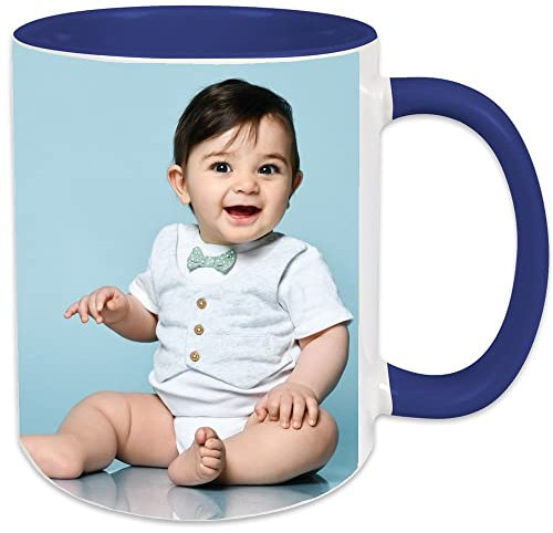 Ocadeau Mug en céramique blanc et bleu foncé personnalisé photo – Impression photo sur tasse blanche et bleu marine