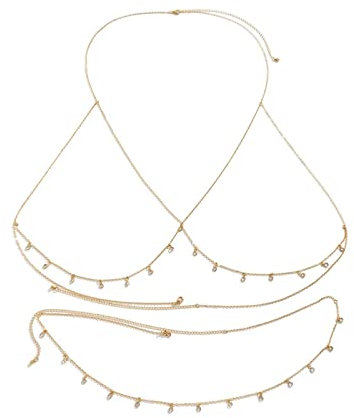 Taillenkette Damen, Körperkette Gold Brust Alloy Brustkette Taillenkette Set Sexy Zirkonia Gold Frauen Body Chain