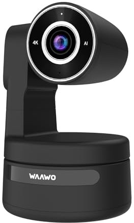 WAAWO Webcam PTZ 4K, auto-Frame, zoom 3X, protection de la vie privée, caméra USB avec micro pour appels vidéo ou streaming en direct, fonctionne avec zoom, OBS, TikTok, YouTube, etc