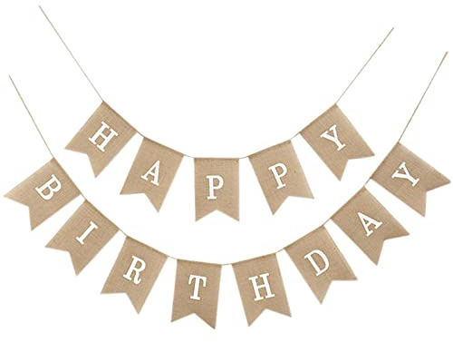 qingmeng Happy Birthday Girlande Banner, Geburtstag Vintage Leinen Deko Geburtstag Dekoration Drieck Flagge Wimpelkette für Geburtstags Geburtstagsfeier Dekoration, Babydusche