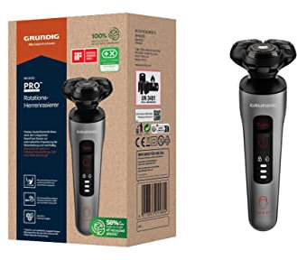 Grundig ProClub MS 8130 Herrenrasierer, BeardCare Sensor, Kunststoff des äußeren Gehäuses aus 61% recyceltem Kunststoff, Titanium Blades Technologie, Wet & Dry, Dunkles Mattchrom/Rot