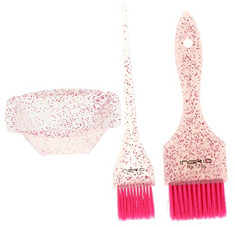 Mikinona Haarfärbeschale mit Pinsel Satz Flexible Borsten Haarfärbepinsel Friseurbedarf für Männer und Frauen Salon und Heimgebrauch Rosa Kunststoff Mischschüssel