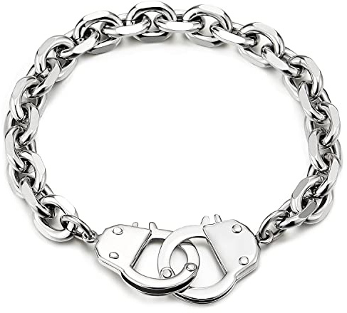 COOLSTEELANDBEYOND Exquise Acier Inoxydable Homme Femme Menottes Chaîne Maillons Bracelet, Poli Couleur Argent