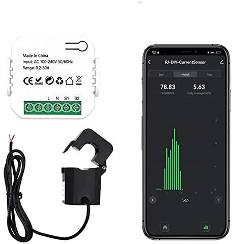 WLAN Energiezähler KWh Zähler Energiemessgerät 2.4GHz WIFI Stromzähler Energiemonitor Echtzeit-Stromüberwachungszähler DIN-Schiene Wechselstromzähler, mit Sensoren(80A), Arbeite mit Tuya, Smart Life