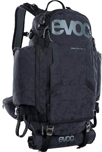 EVOC TRAIL BUILDER 35, Werkzeugrucksack (Cordura-Material, extrabreite Hüftflügel, gepolsterte Schultergurte, inkl. Regenhülle, Volumen: 30l, Maße: 56 x 29 x 18 cm), Schwarz