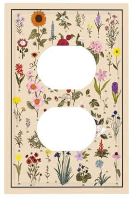 Wild flowers Field Plants Garden 1 Gang Outlet Cover Plate Vintage Decorative Wall Plate Single Duplex Mid Size Electrical Socket Cove for Home Country Decor