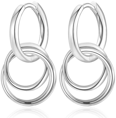 WOVEE Creolen Silber 925 mit Kreis Anhänger, Ohrringe Silber 925 Hängend Runde Ohrhänger Damenohrringe Silberohrringe für Damen Mädchen Frauen