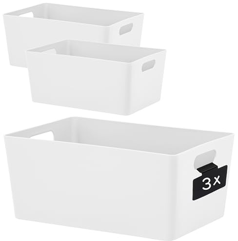 3x Ordnungsbox WEIß Beschriftungsclip DINA5 25x17x11cm 3,9L Kunststoff Bad