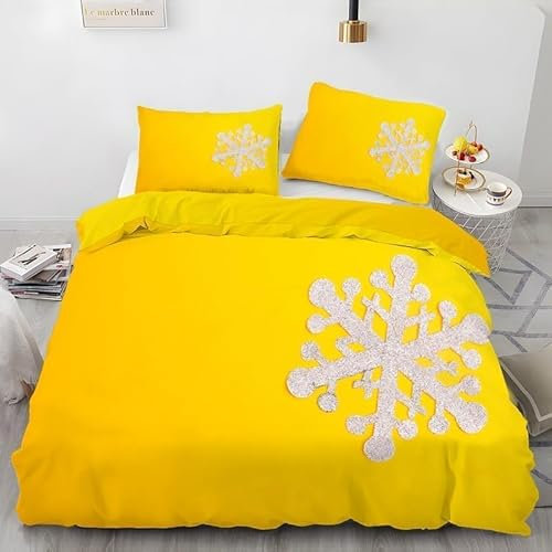 HATEGE 3D Schneeflocke Bettwäsche 150x200 Winter 3 Teilig Weiche Mikrofaser Bettwäsche Schneeflocke Bettbezug Set und 2 Kissenbezug 80x80 cm mit Reißverschluss