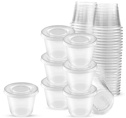CHEF ROYALE 200 Shot Glasses-Disposable Plastic Shot Glasses with Clear lids - 30ml- Clear Disposable Shot Glasses - Ideal for All Events- (200, 30ml)