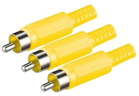 GOOBAY Set di 3 spine audio e video RCA maschio da saldare con protezione cavo giallo