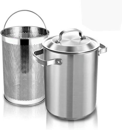 BTURYT Olla para espárragos Acero Inoxidable 304 Vaporizador de Verduras y espárragos Olla para Pasta Olla para freír Francesa con colador Cesta y Tapa Gas Inducción eléctrica Apto para lavavajillas