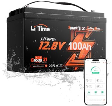 Litime 12V 100Ah Trolling Motors LiFePO4 Battery (Group 31), 12 Volt Bluetooth Lithium Batteries, Max. 15000 Deep Cycle (at 60% DOD), 100A BMS, Low-Temp Protection for Marine, Boat, Yacht, RV, Solar