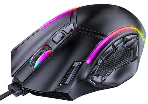 Elprico RGB Gaming Mouse,12800 DPI Wired Gamer Mouse with 12 Macro Buttons & 6 DPI Levels,Ergonomic Mouse Gamer,Computer Replacement Accessories