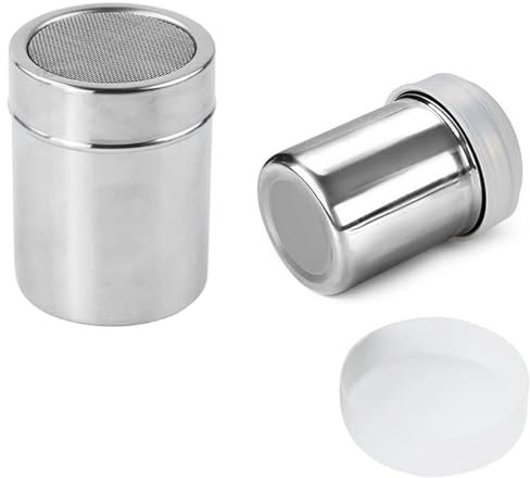 SOPSTUO 2Pcs Flour Shaker, Icing Sugar Shaker, Flour Sugar Salt Shaker, Chocolate Shaker, Fine Mesh Dredges Shakers for Cinnamon Flour Salt Pepper Cocoa Flour Coffee