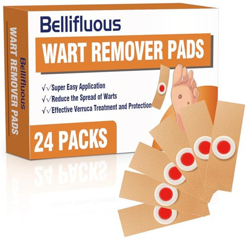 Bellifluous Wart Remover, 24pcs Verruca Treatment Corn Plasters for Hands Feet, Gentle and Safe Plantar Wart Remover For Foot Care, Effective Deep Verruca Removal Pads Patches, Pain-Free Wart Plasters