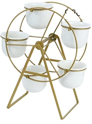 BOGAZY Blumenregal Indoor Blumentreppen Blumenständer Aus Metall Mit Keramiktopf, Mehrstufige Sukkulenten-Anzeige Für Drinnen Und Draußen Indoor Pflanzenregal(Gold)
