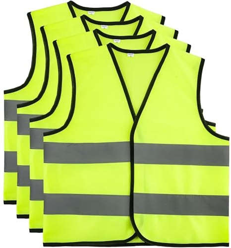 4 Pcs Kids Hi Vis Vests Child High Visibility Reflective Vest Children Hi Vis Safety Vests with Reflective Strips for Boys Girls Outdoor Activities (L, 10-12 years(130-140 cm))