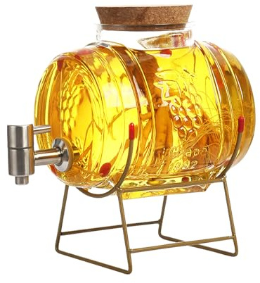 Whisky Carafe, 1L/1.5L/3L/5L Barrel Shaped Drink Dispenser, Barrel Decanter with Tap, Alcohol Dispenser Ideal for Wine, Whisky, Beer, Rum, Gifts for Boyfriend, Husband, Father (Glass Barrel, 5L)