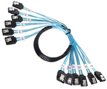 JMT Mini-SAS SAS4.0 - Cable de extensión de 6 SATA a 6 SATA hembra de 7p para disco duro SATA (180°, 50 cm)