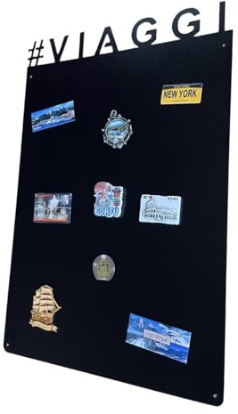 STALFORM Lavagna Magnetica da Parete in Acciaio Nera VIAGGI 75x49 cm, Black Memo-Board, Pannello Magnetico per Calamite, Lavagna da Cucina, Ufficio, Camera dei Bambini