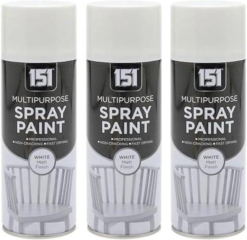 MIXEL Multi-Purpose White Matt Spray Paint, Quick Drying, DIY Projects, Ideal for Wood, Metal, Plastic, Ceramic, Long-Lasting Durability, Indoor and Outdoor Use, 400ml, (3 Pcs)
