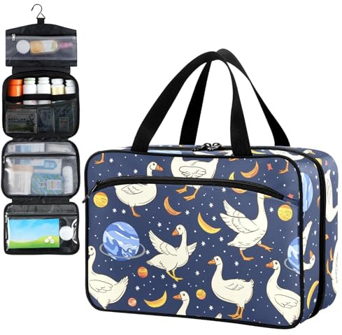Fustylead Lustige Gänse spielen im Weltraum Reise Medizin Organizer Tasche Zuhause Aufbewahrung Erste Hilfe Kit Große Pillendose mit Reißverschluss für Pillenflasche, Vitamine und Medizinbedarf