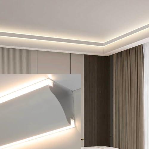 CHZDPP Gouttière LED Installation Facile du Canal LED/moulure de Plafond avec adaptateurs d'angle, diffuseur de Bande LED pour cafés/théâtres/Bars/hôtel, plinthes LED domestiques sans Bande(5packs)