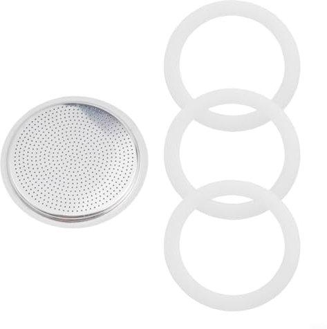 3 joints d'étanchéité en silicone et 1 filtre en aluminium de rechange pour cafetière à moka, cafetière, moka, accessoires de rechange pour cafetière à moka (12 tasses)